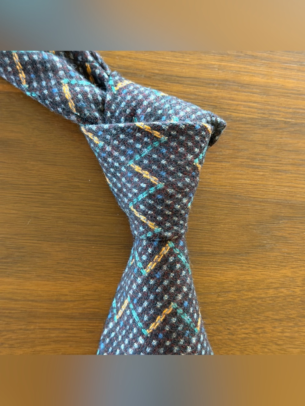 Ermenegildo Zegna Charcoal Tie with Teal & Mustard Stitching